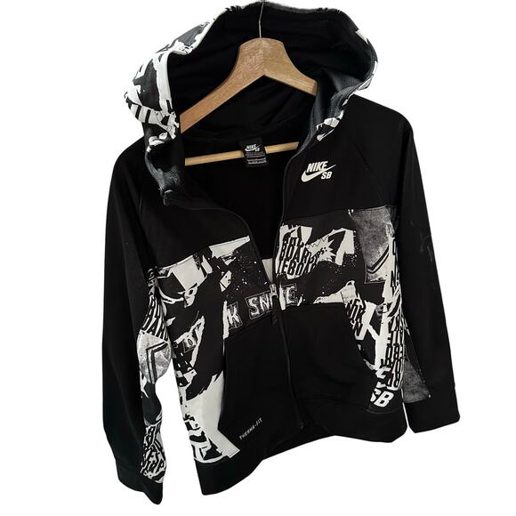 Rare Nike SB Unique Print- Black and White  Zipper Hoodie- Youth Size Large - Picture 3 of 4